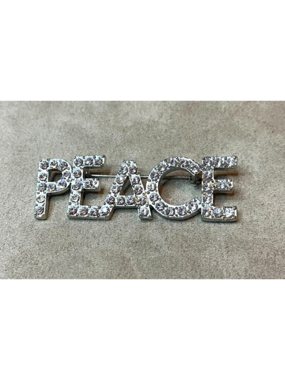 Vintage 90s New Genuine Austrian Crystals PEACE Silver Tone Pin Brooch